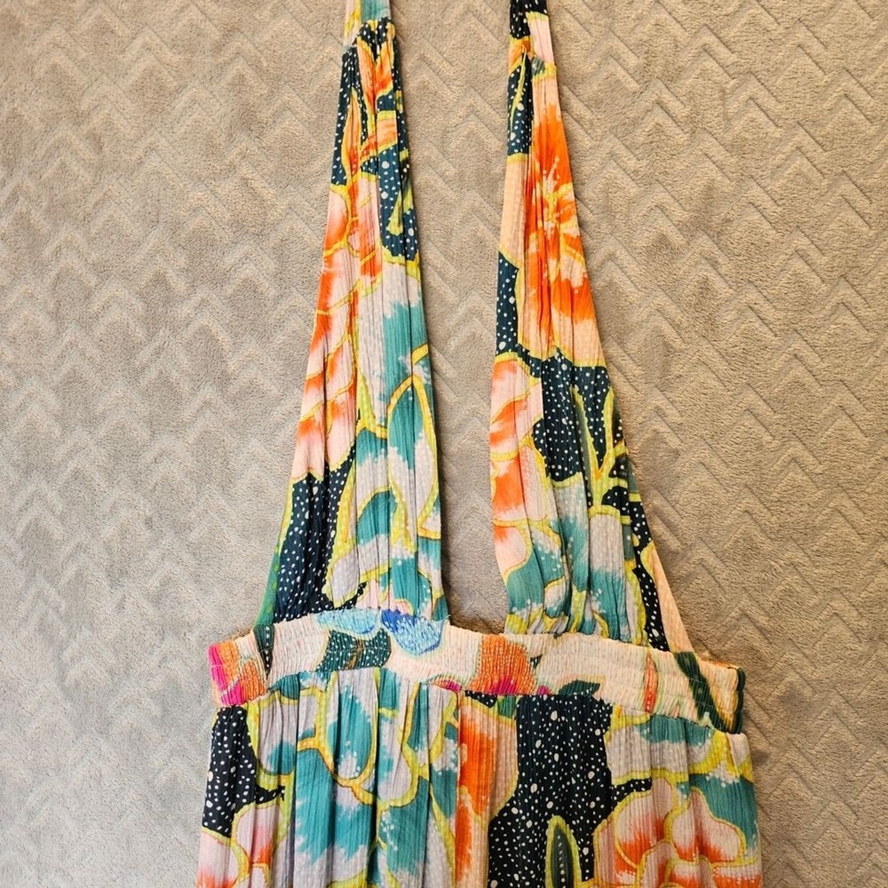 Mara Hoffman Floral Jumpsuit L Vibrant Tropical Wide Leg Boho Resort Vacation - Picture 4 of 8